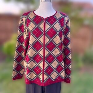 💖 Red/Cream Plaid Cardigan Zip-up, Size L
